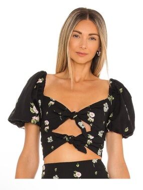 Agua Bendita Bailee Moss Black Floral Crop Top  Size Small